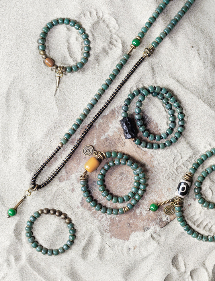 Kailashforce Vintage Ethnic Double Layer Green Bodhi Root Bracelet Boho Chic Meditation Jewelry