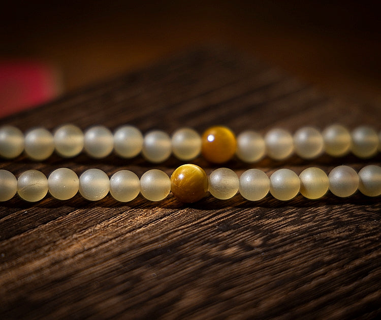 Kailashforce Original Minimalist Tibetan Inspired 108 Bead Natural Tibet Yak Horn Birthstone Buddha Rosary Unisex Spiritual Jewelry for Men or Women