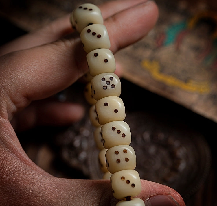Kailashforce Tibetan Camel Bone Dice Mala Aged Bone, Timeless Soul, One Loop to Bind Them All