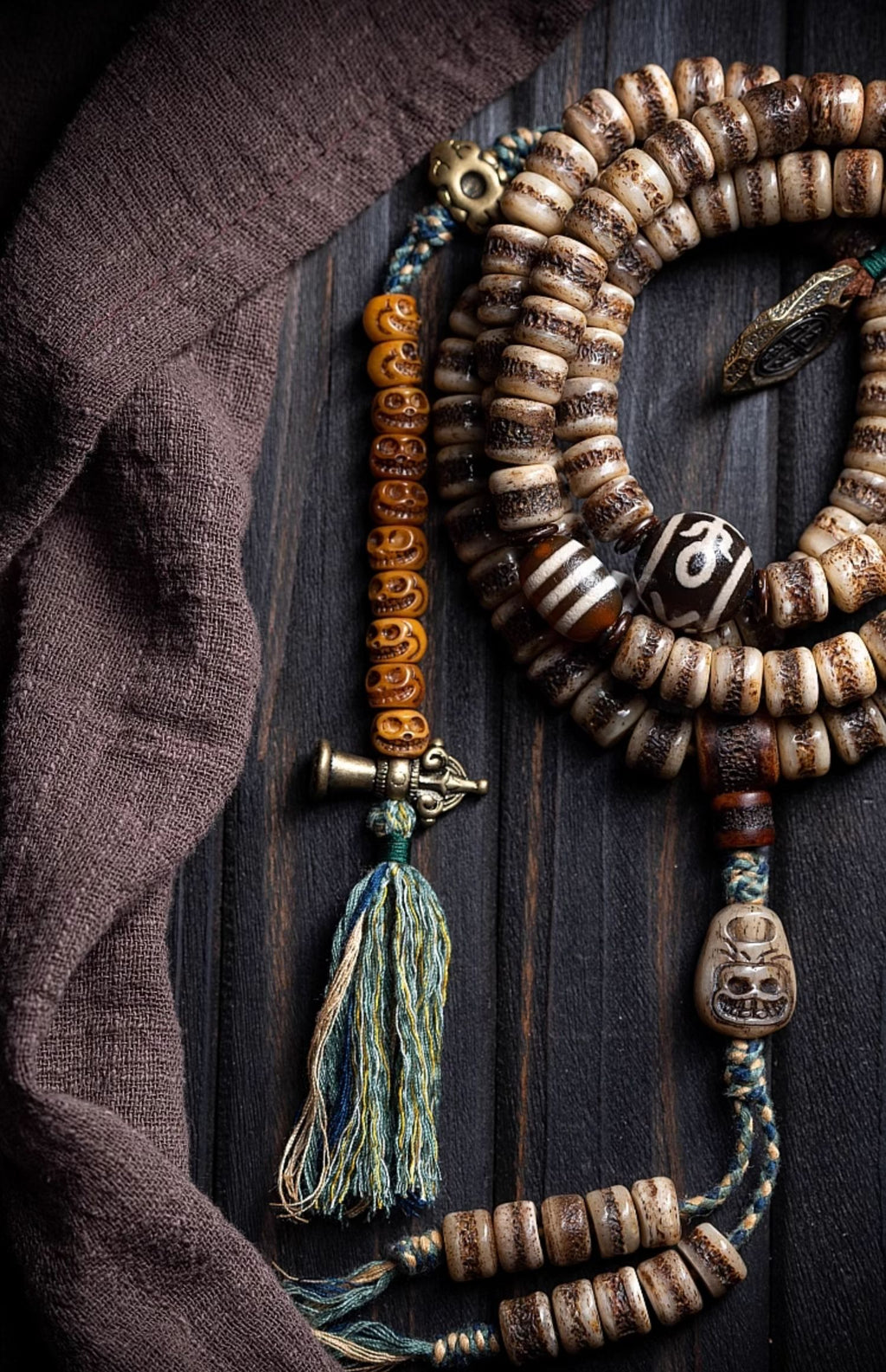 Kailashforce Tibetan Yak Bone Mala 108 Beads of Aged Wisdom, Where Earth’s Memory Meets Masculine Soul