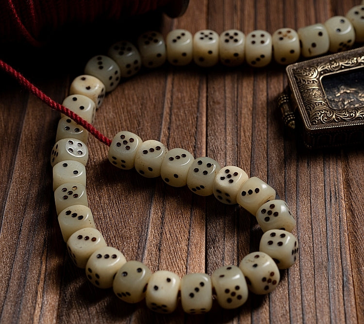 Kailashforce Tibetan Camel Bone Dice Mala Aged Bone, Timeless Soul, One Loop to Bind Them All