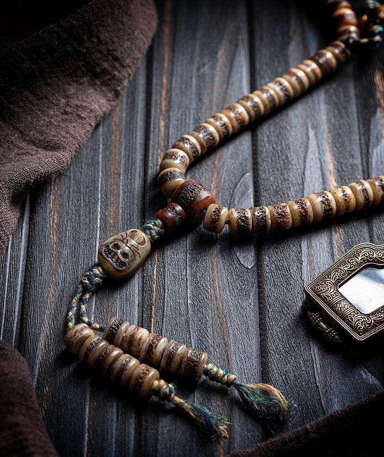 Kailashforce Tibetan Yak Bone Mala 108 Beads of Aged Wisdom, Where Earth’s Memory Meets Masculine Soul