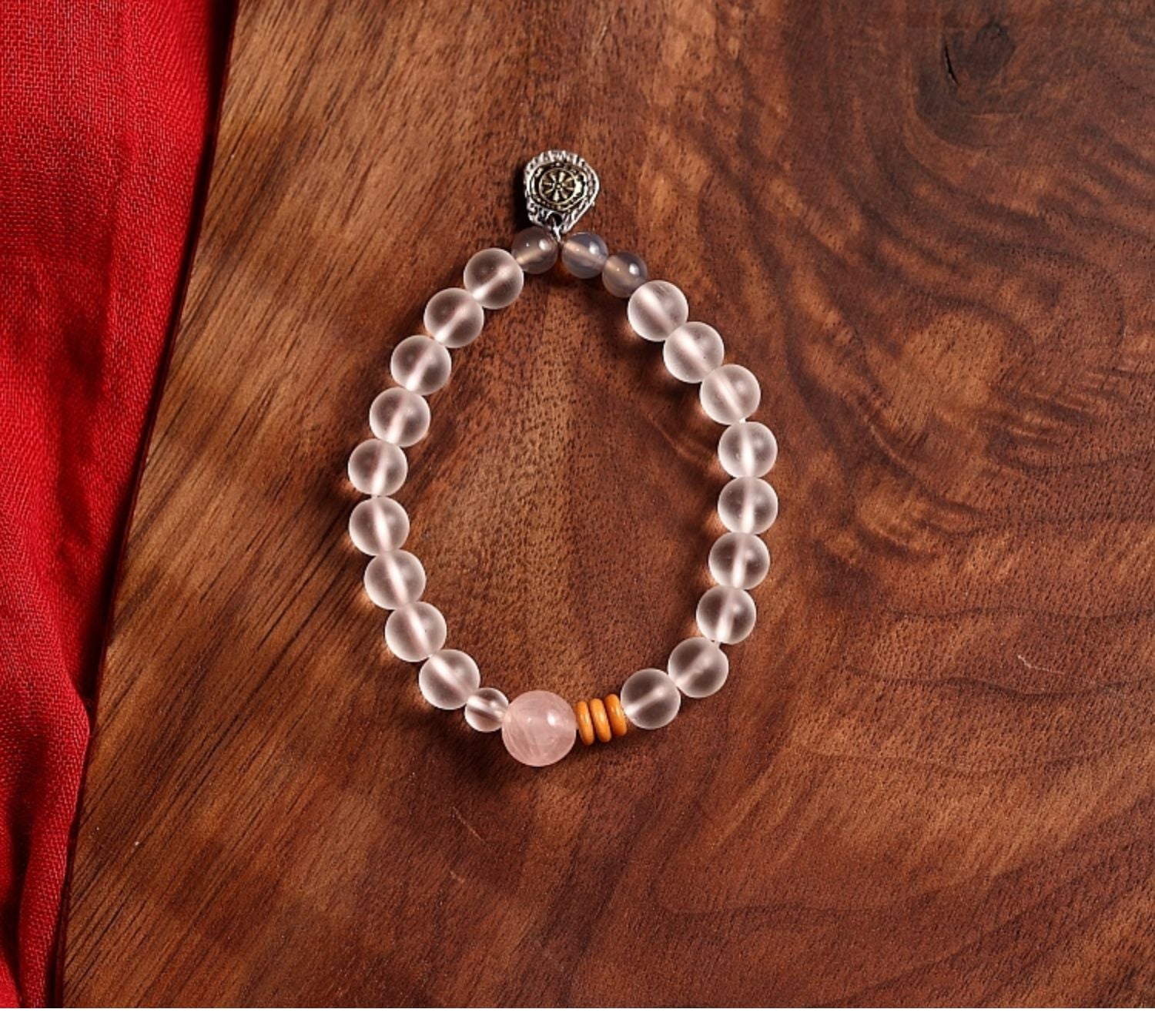 Kailashforce Artisanal Tibetan White Glazed Jade 108 Bead Mala Necklace White Tara Bracelet Handcrafted with Sandalwood Carvings, Lotus Pendants Wooden Beads Spiritual Jewelry for Women