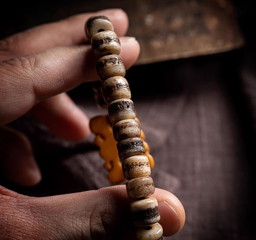 Kailashforce Tibetan Yak Bone Mala 108 Beads of Aged Wisdom, Where Earth’s Memory Meets Masculine Soul